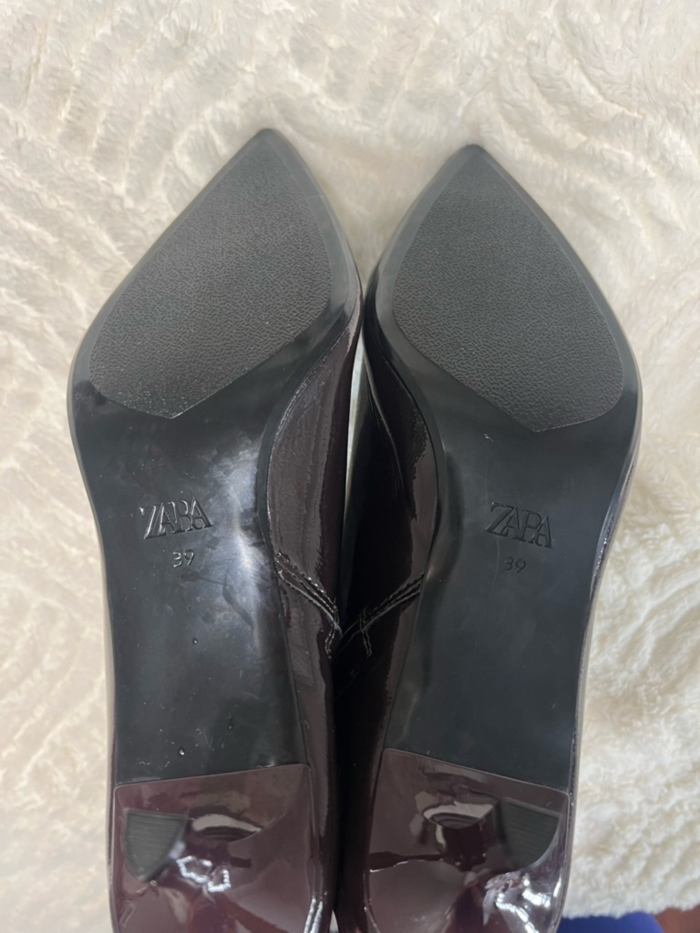 ZARA Burgundy Patent Kitten Heel Ankle Boots Pointed Toe EU 39 - Picture 7 of 14